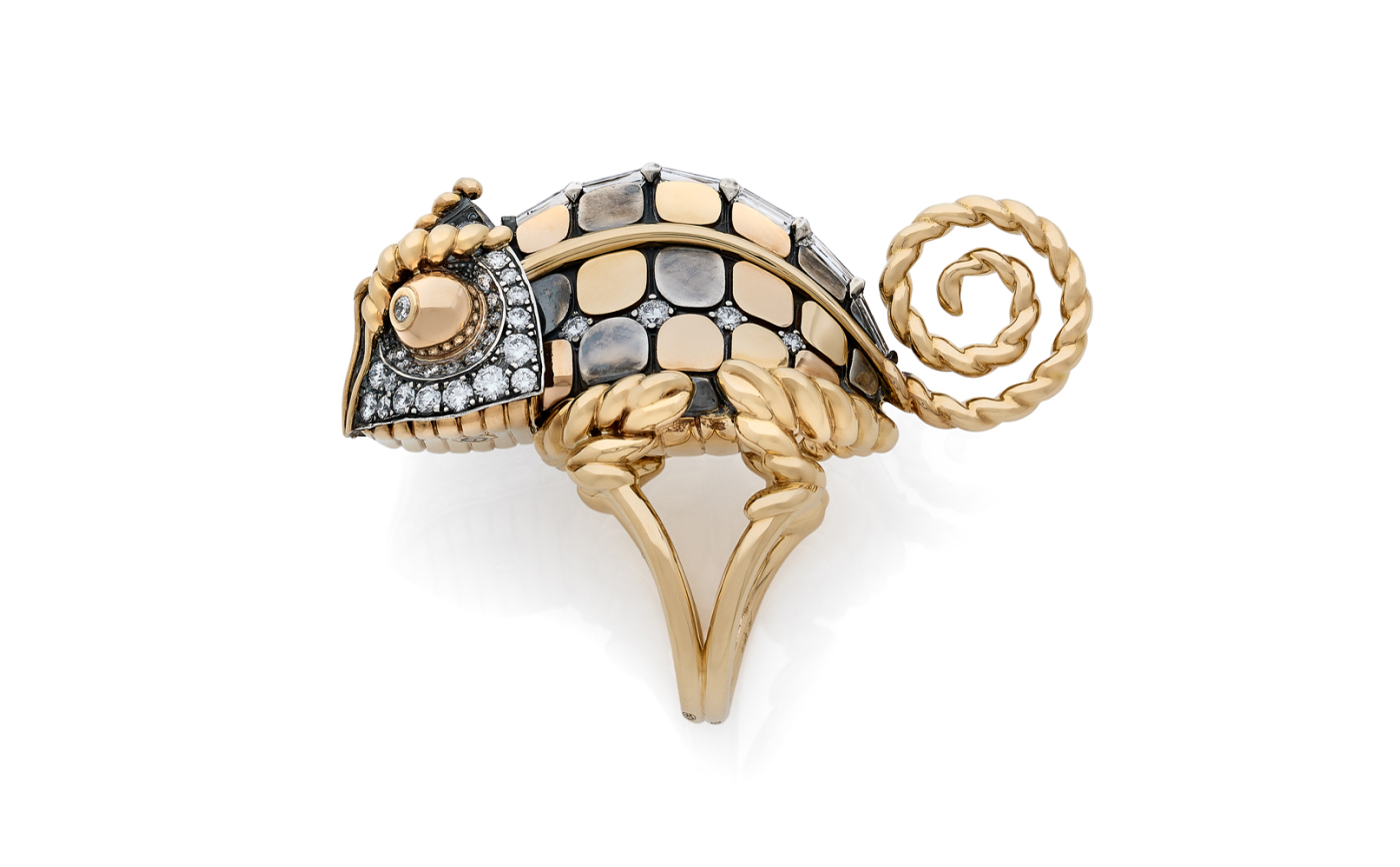  Chameleon ring in rose, yellow gold and silver from Magica Naturae collection by Elie Top
