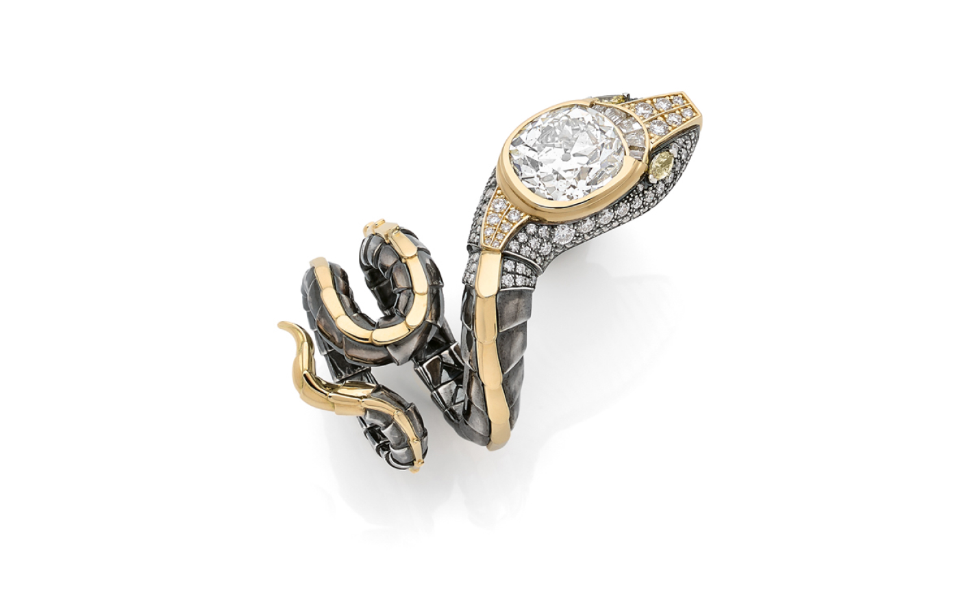  Old mine cut diamond Snake ring by Elie Top