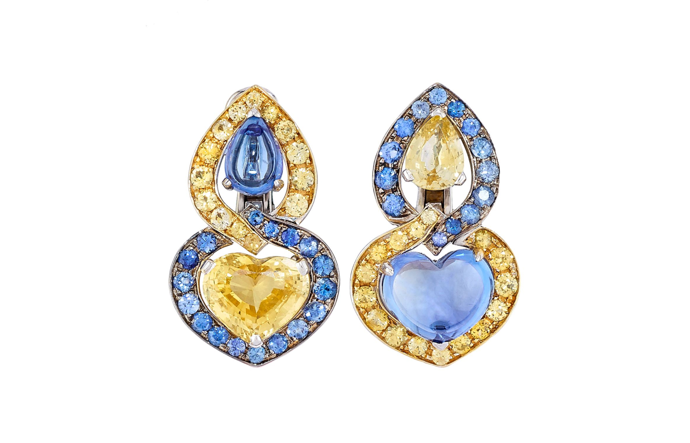  Fabio Salini Entrelac earrings in gold and blue and yellow sapphires
