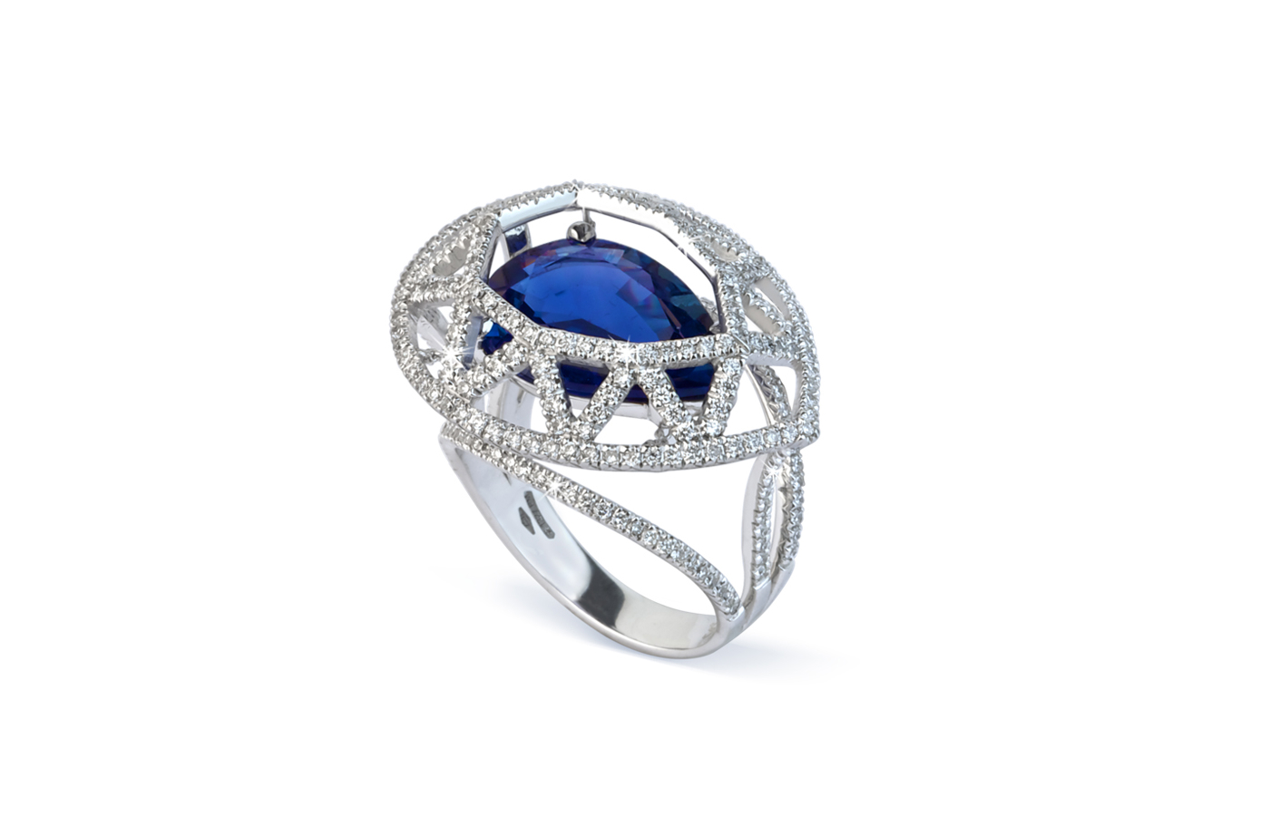  Fabio Salini Cage ring in gold, blue sapphire and diamond