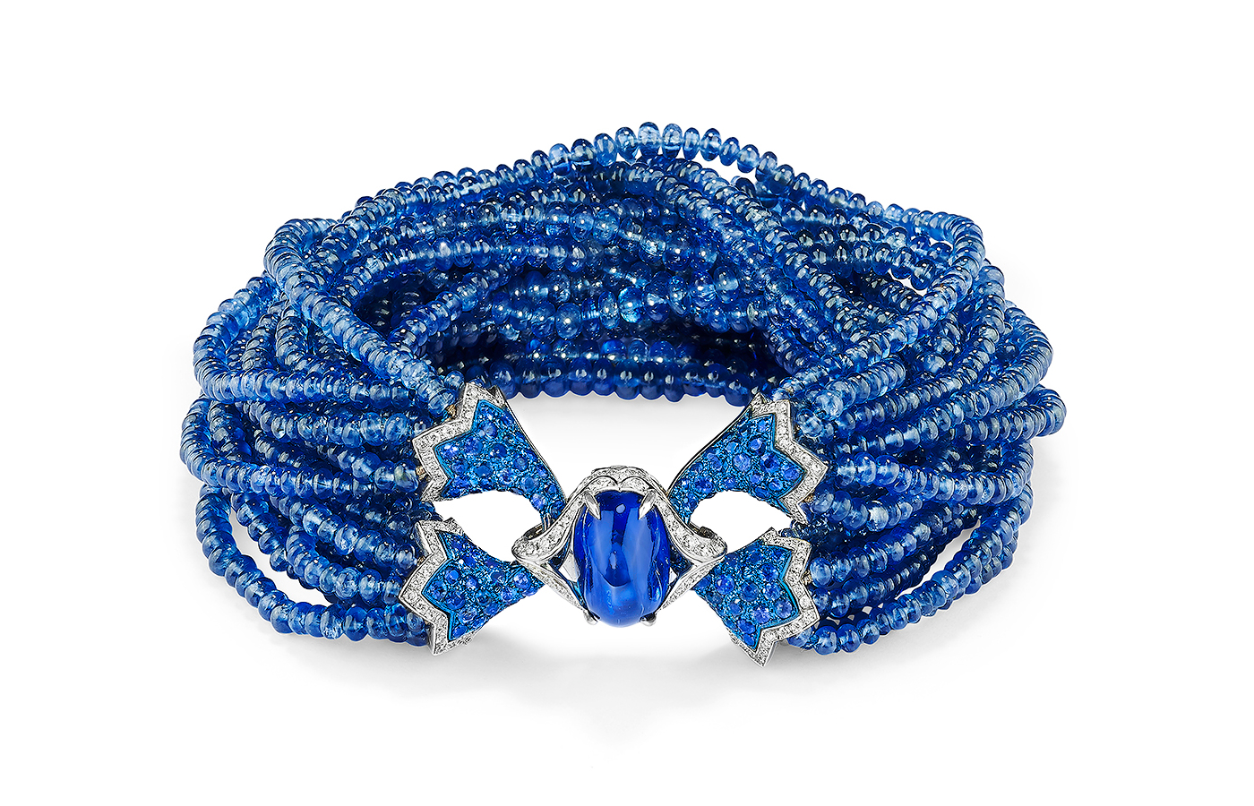 Fabio Salini bracelet in titanium, sapphire beads, removable clasp in titanium, sapphire and diamond