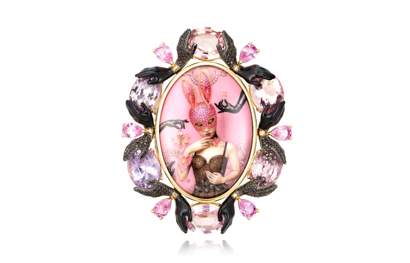  Lydia Courteille ring in gold, enamel, morganite, sapphire and black diamond from the A Natalie collection