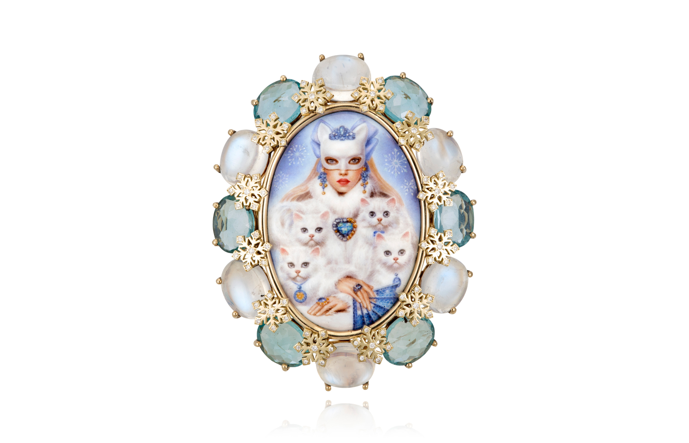  Lydia Courteille A Natalie ring in gold, enamel, sapphire, aquamarine, moonstone and diamond from the A Natalie collection
