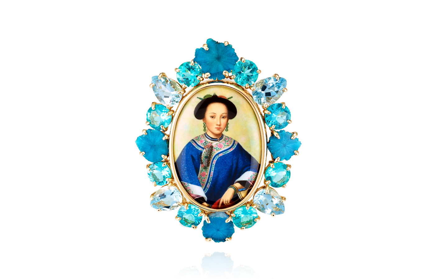  Lydia Courteille Fragrant Concubine ring in gold, enamel, sapphire, apatite, aquamarine, canvasite and diamond from the A Natalie collection