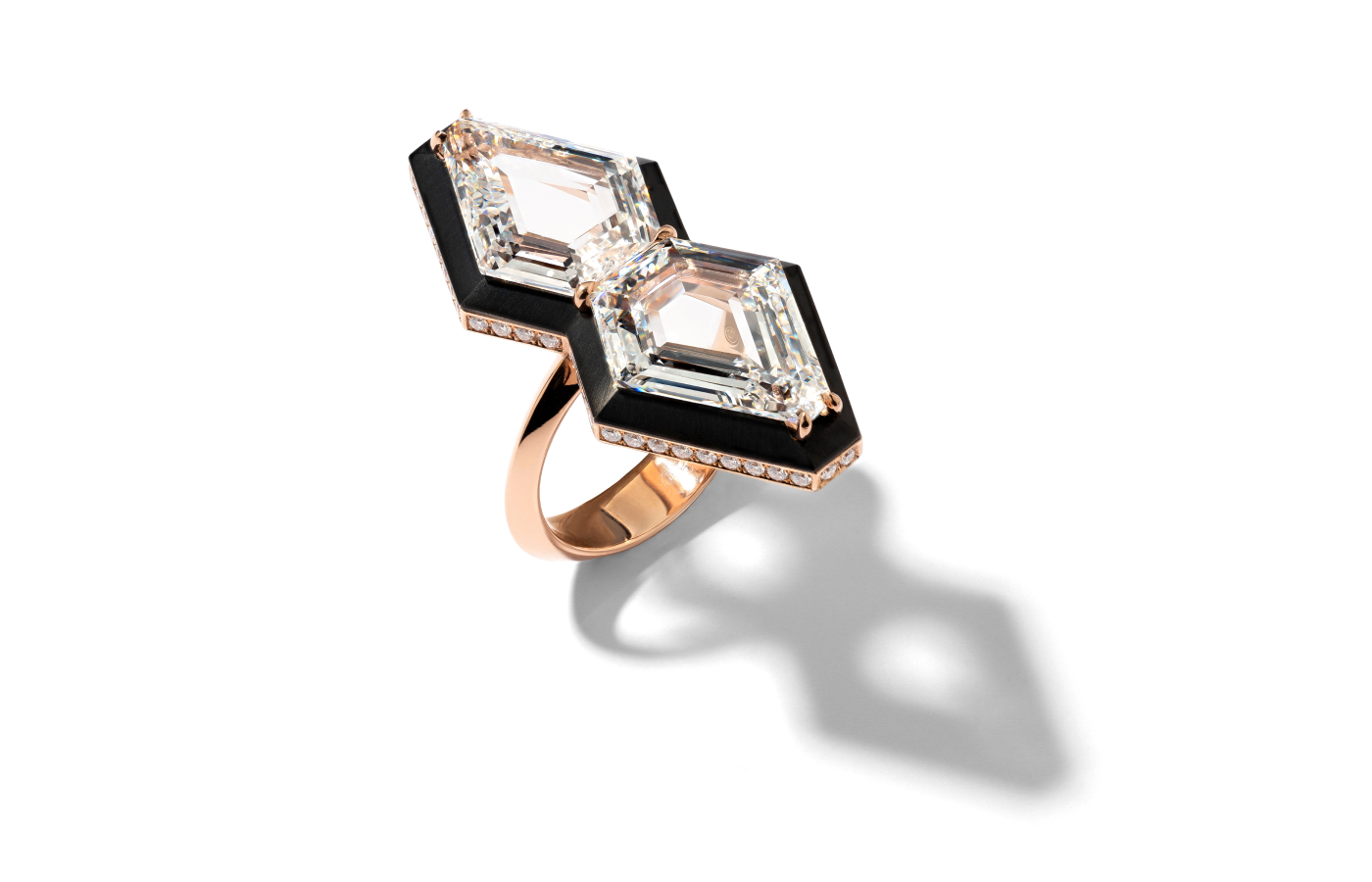  Glenn Spiro Toi and Moi ring in rose gold, black pvd and diamond