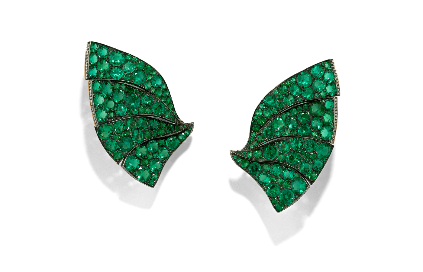  Glenn Spiro Fan earrings in rose gold, silver, emerald and diamond