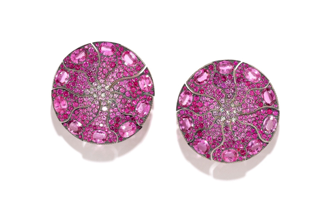  Glenn Spiro earrings in silver, rose gold and oval shape natural pink sapphire and diamond 