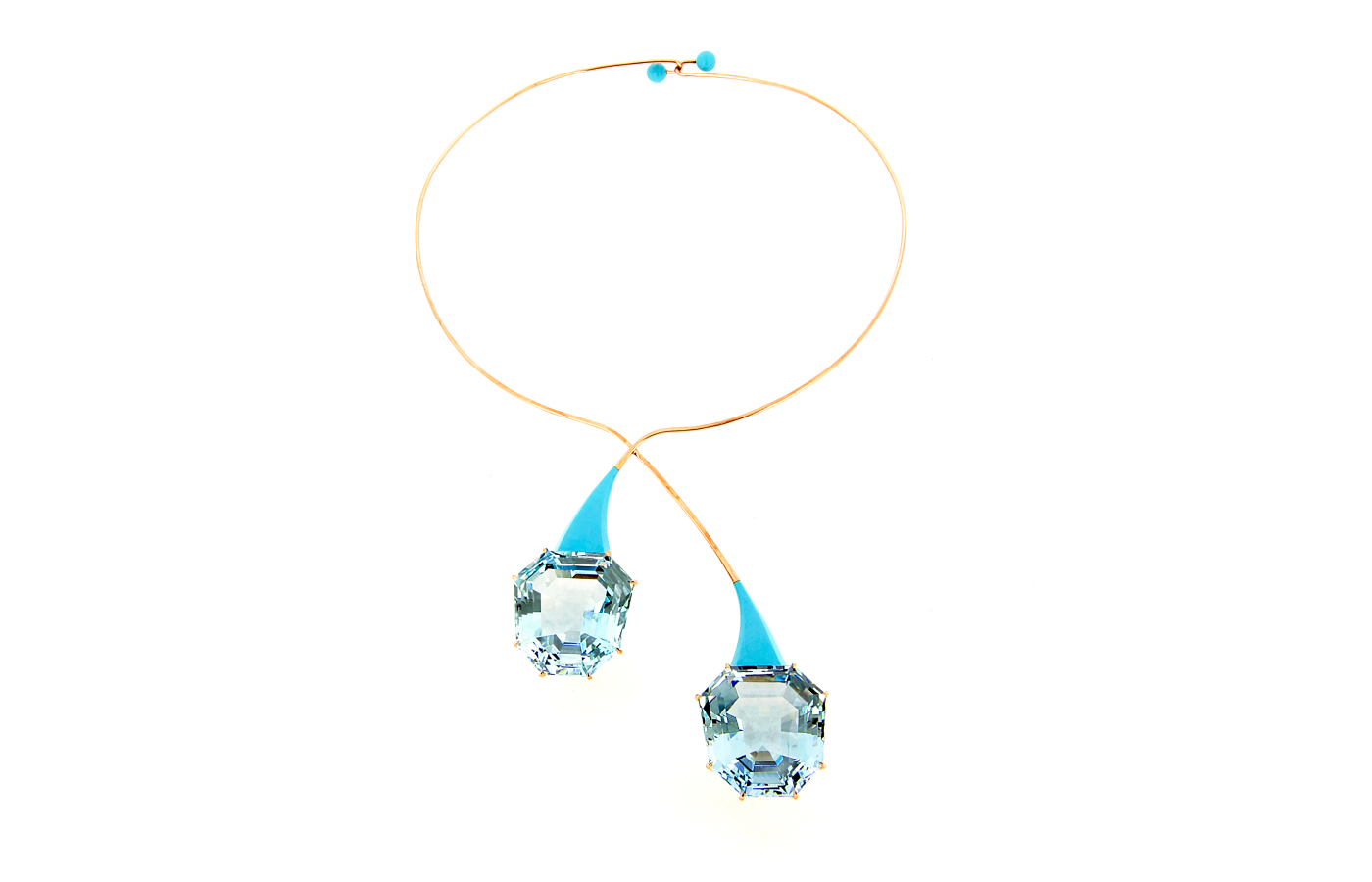 <p>Taffin necklace in blue ceramic, rose gold, aquamarinesand turqoise</p>
