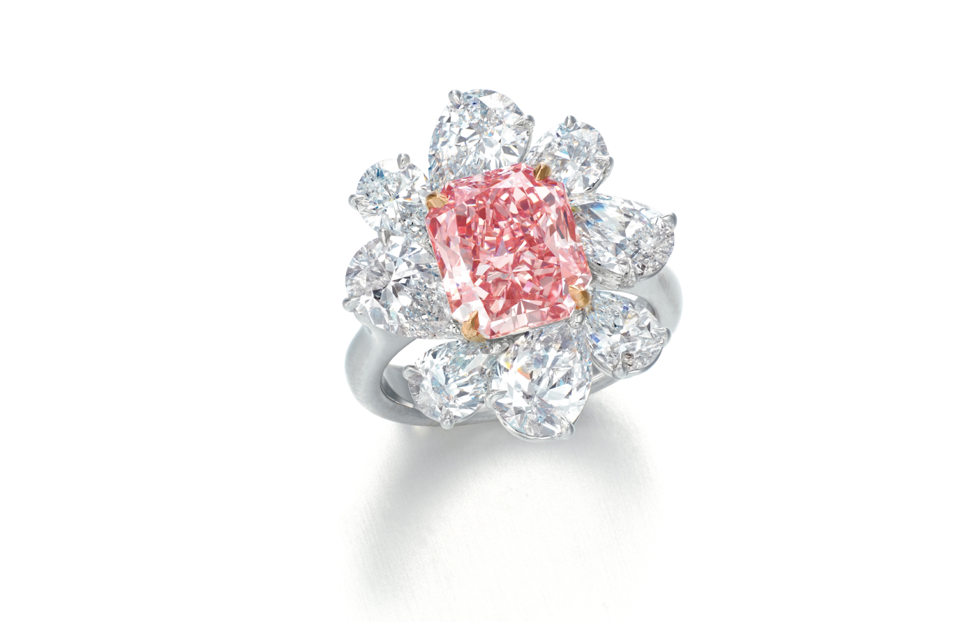 A 3.42 carat fancy vivd pink diamond ring by Ronald Abram