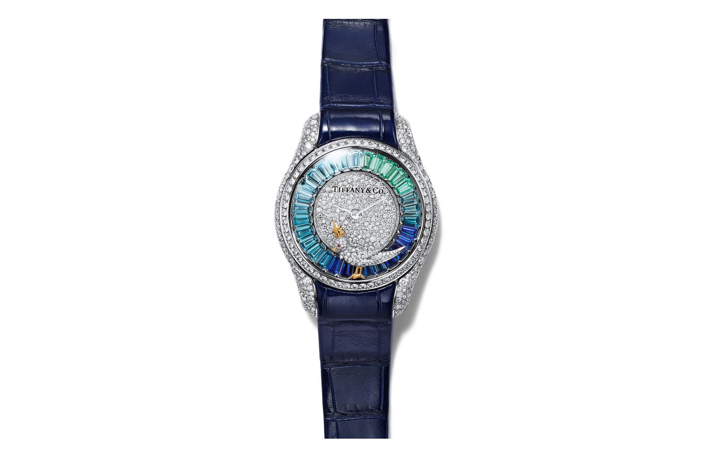  Tiffany & Co. Bird on a Rock watch in white gold, platinum,  sapphire, emerald, blue topaz and diamond