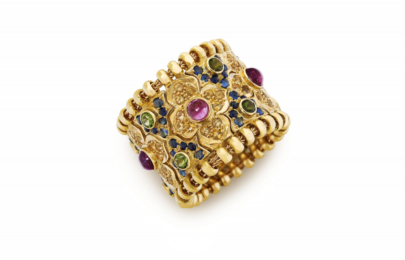  Elizabeth Gage ring in gold, sapphire and tourmaline