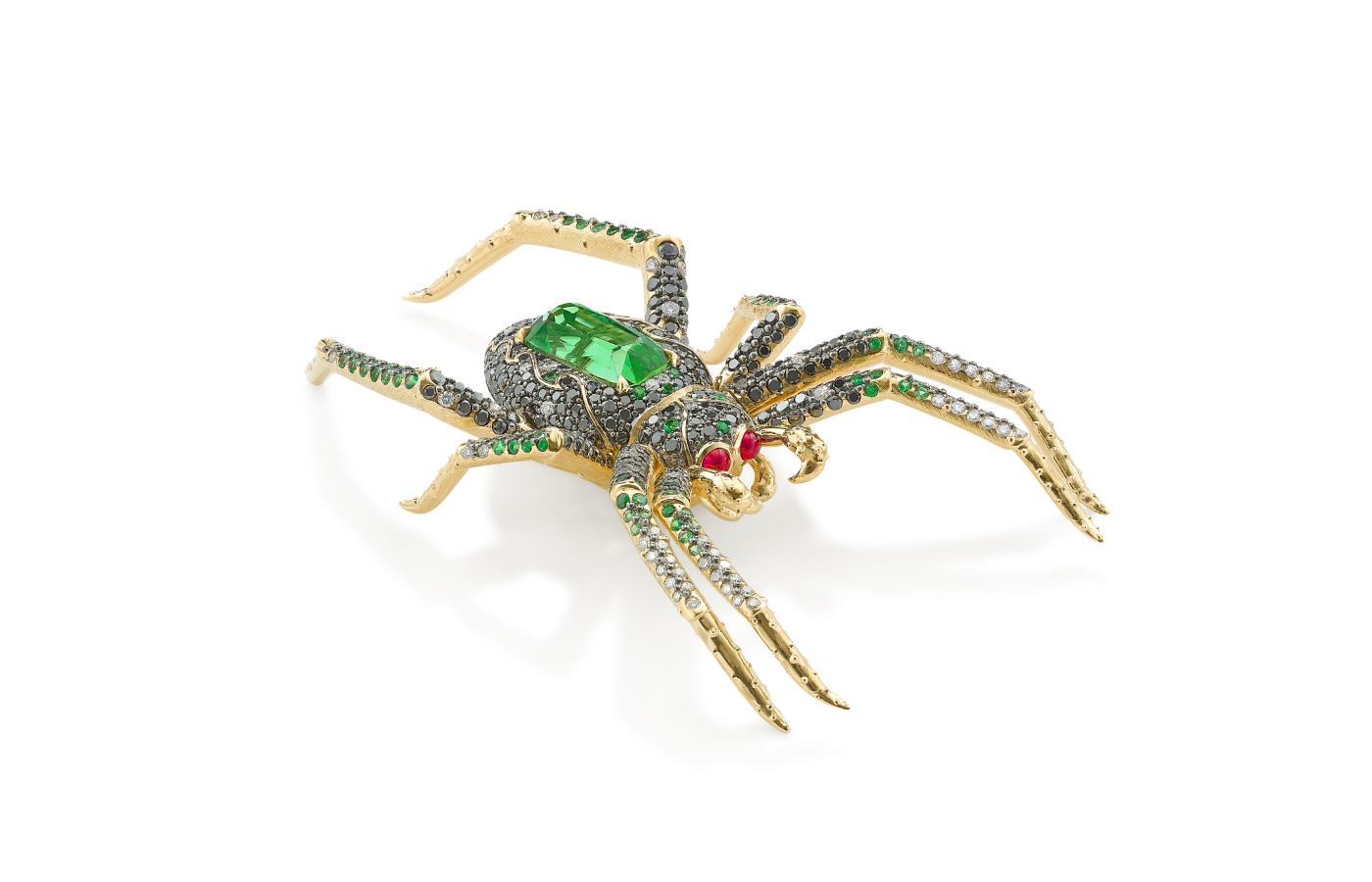  Robinson Pelham spider pendant in gold, precious gemstones and tourmaline