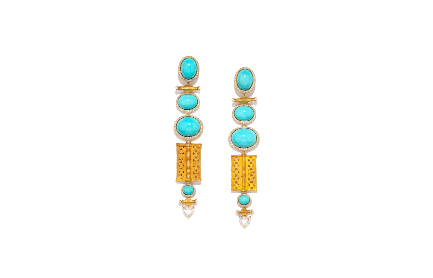  Glenn Spiro Materials of the Old World earrings in gold, cabochon turquoise and diamond