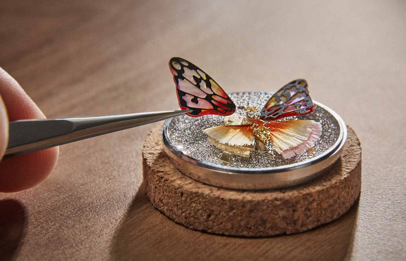  The butterfly wings on the Dior Grand Soir Papillon watch are made of tinted mother-of-pearl and painted Gallus gallus feathers