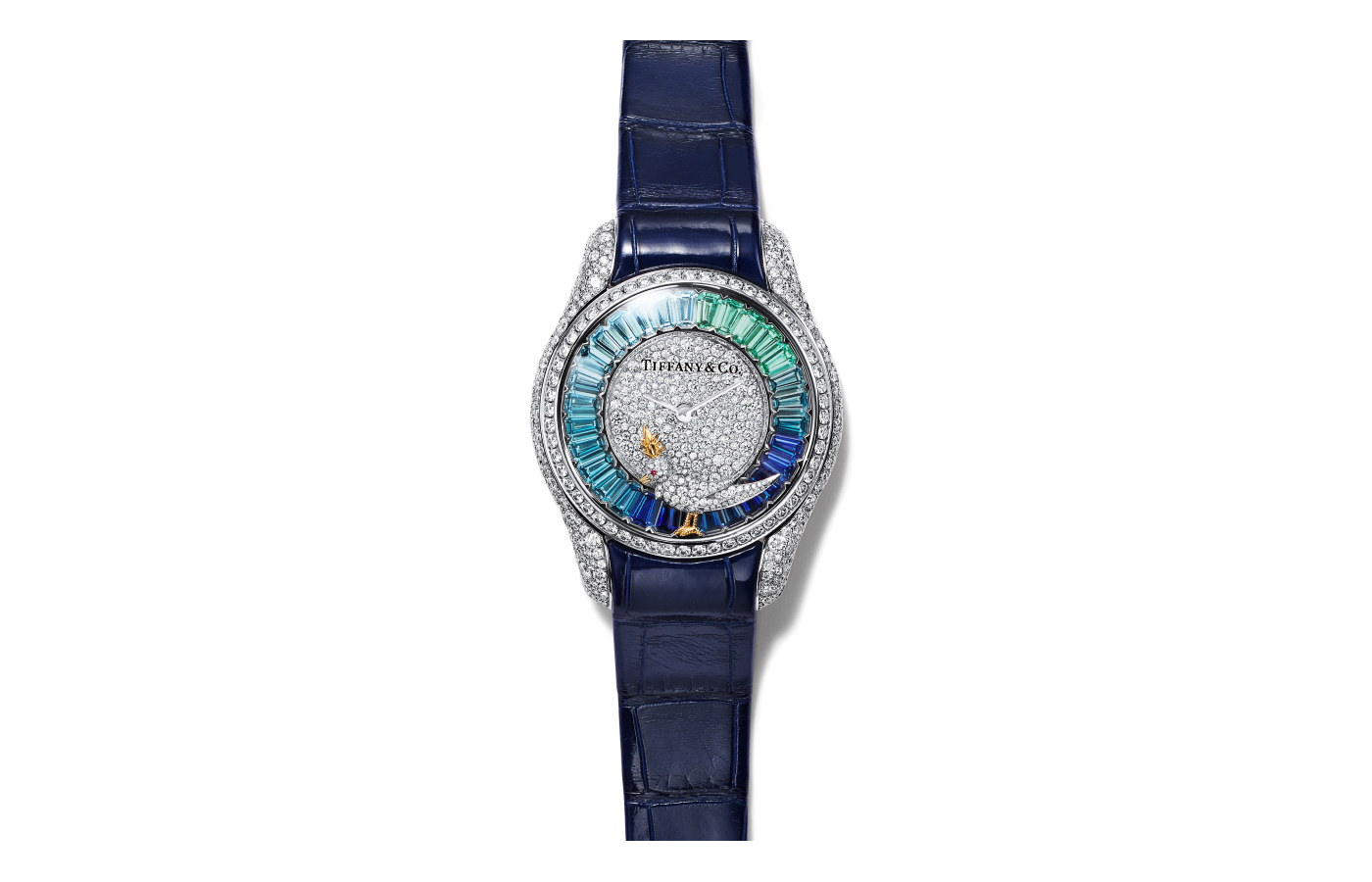 Tiffany & Co. Bird on a Rock watch in white gold, platinum, sapphire, emerald, blue topaz and diamond
