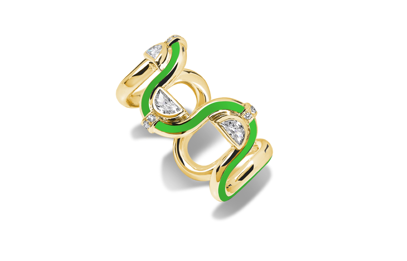  State Property Arcane Edessa Epaulette Diamond GOTS Green ring in gold, enamel and diamond