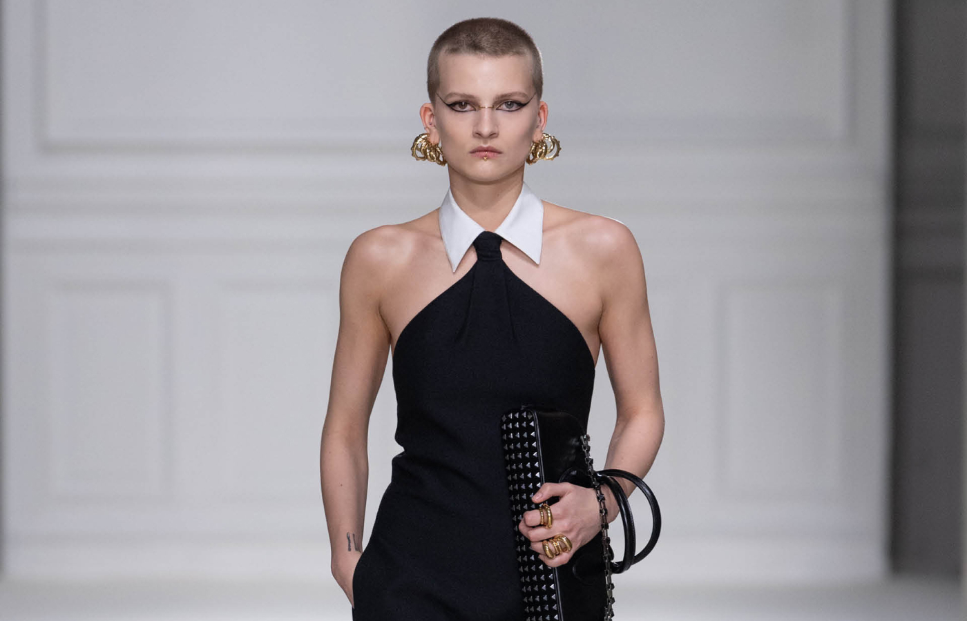  Statement stacked earrings and rings at Valentino AW23/24