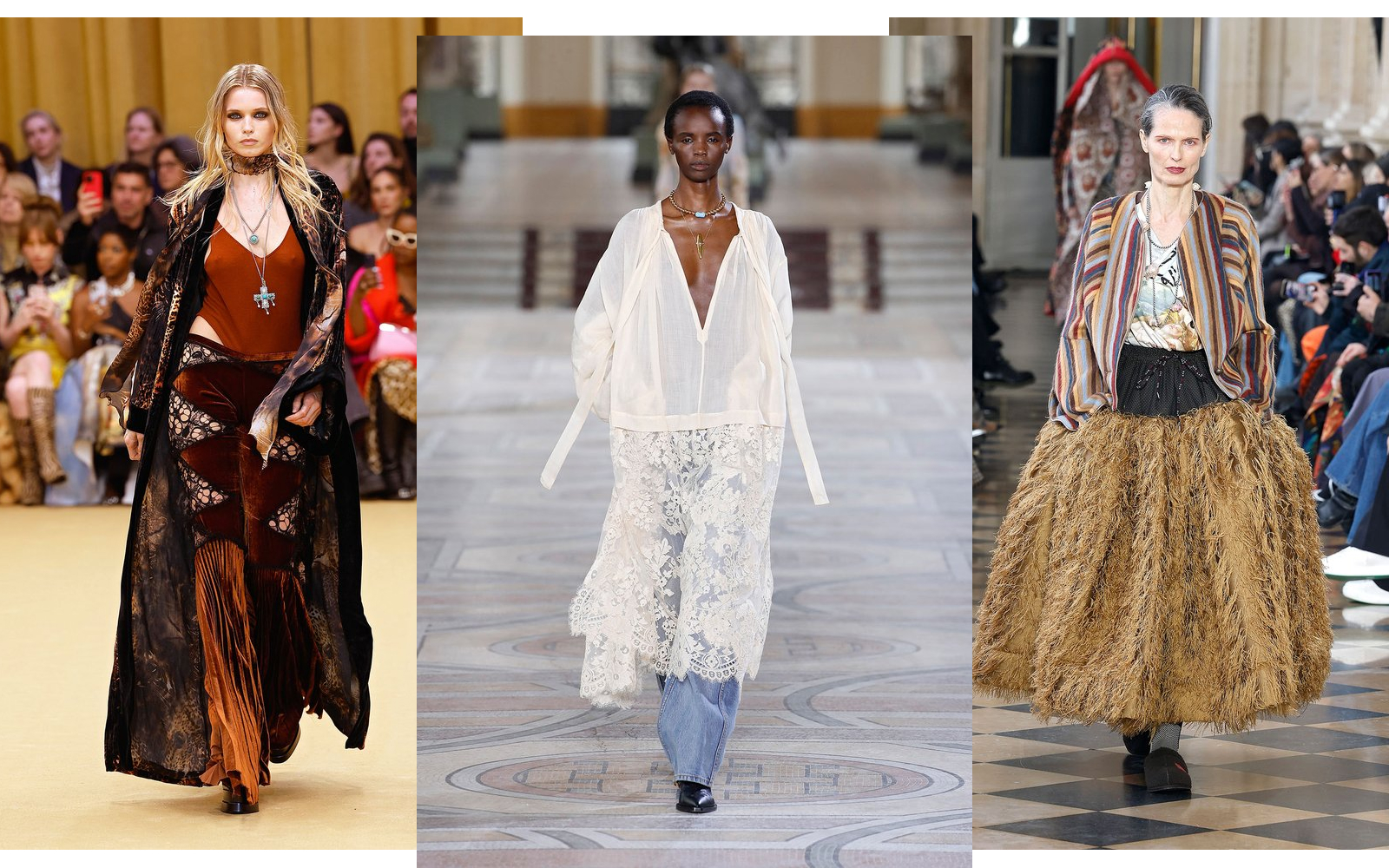 Layered necklaces on the runways for AW23/24 at Roberto Cavalli, Vivienne Westwood and Zimmermann
