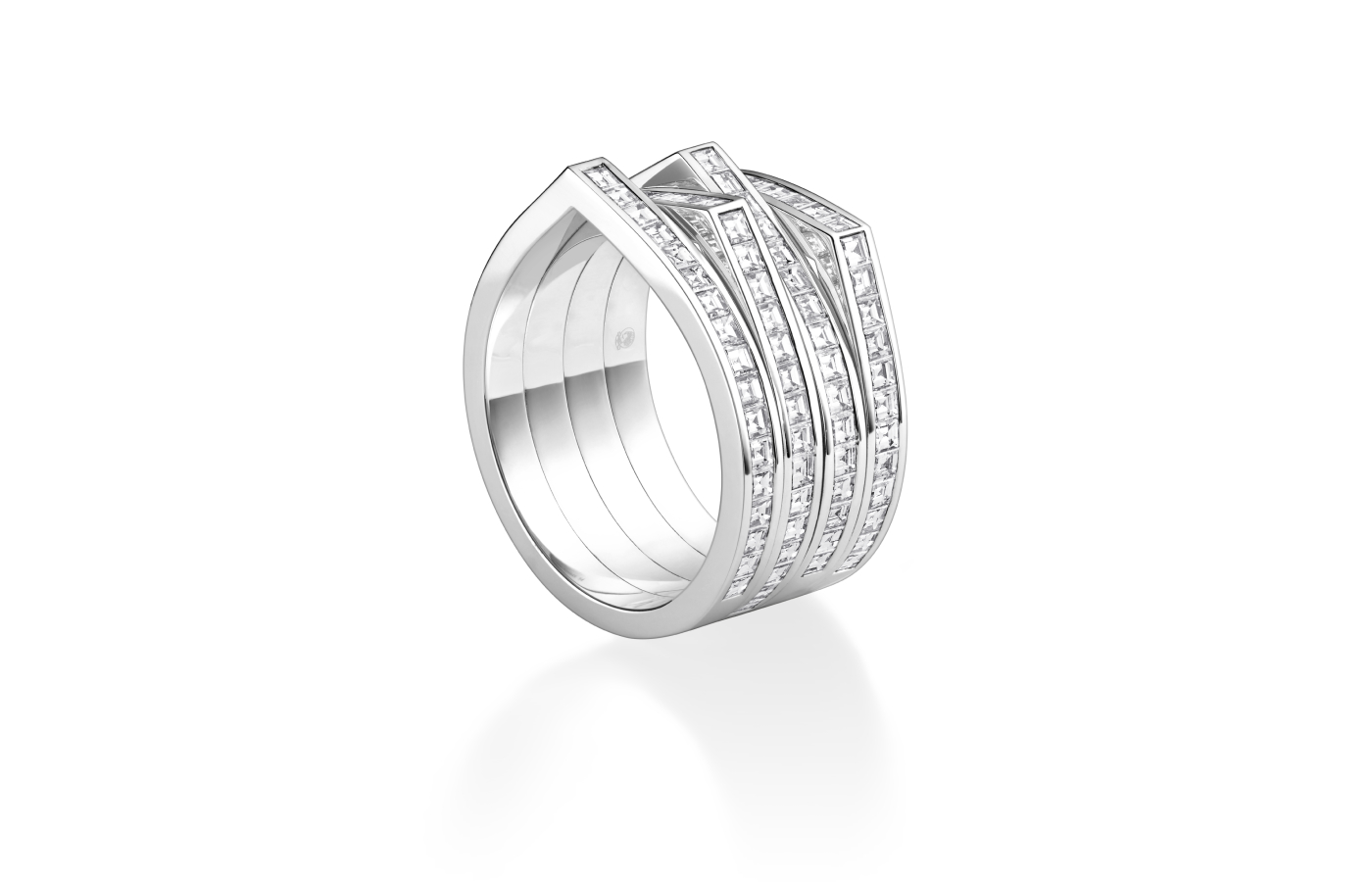  Repossi Antifer Four Rows ring with 2.4 carats of square-cut diamonds in 18k white gold