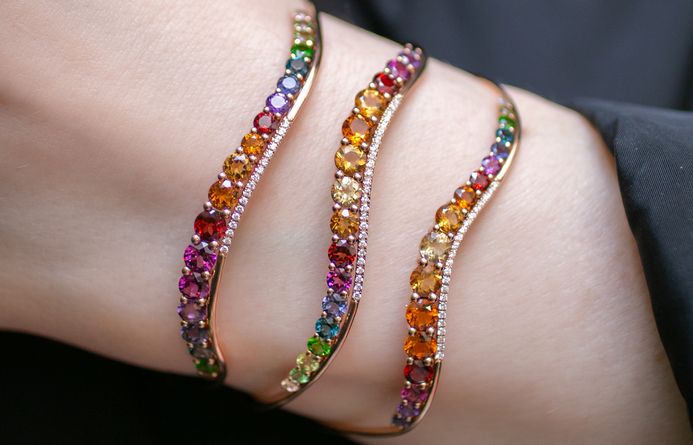  Multi-coloured gemstone bracelets by Isabelle Langlois 