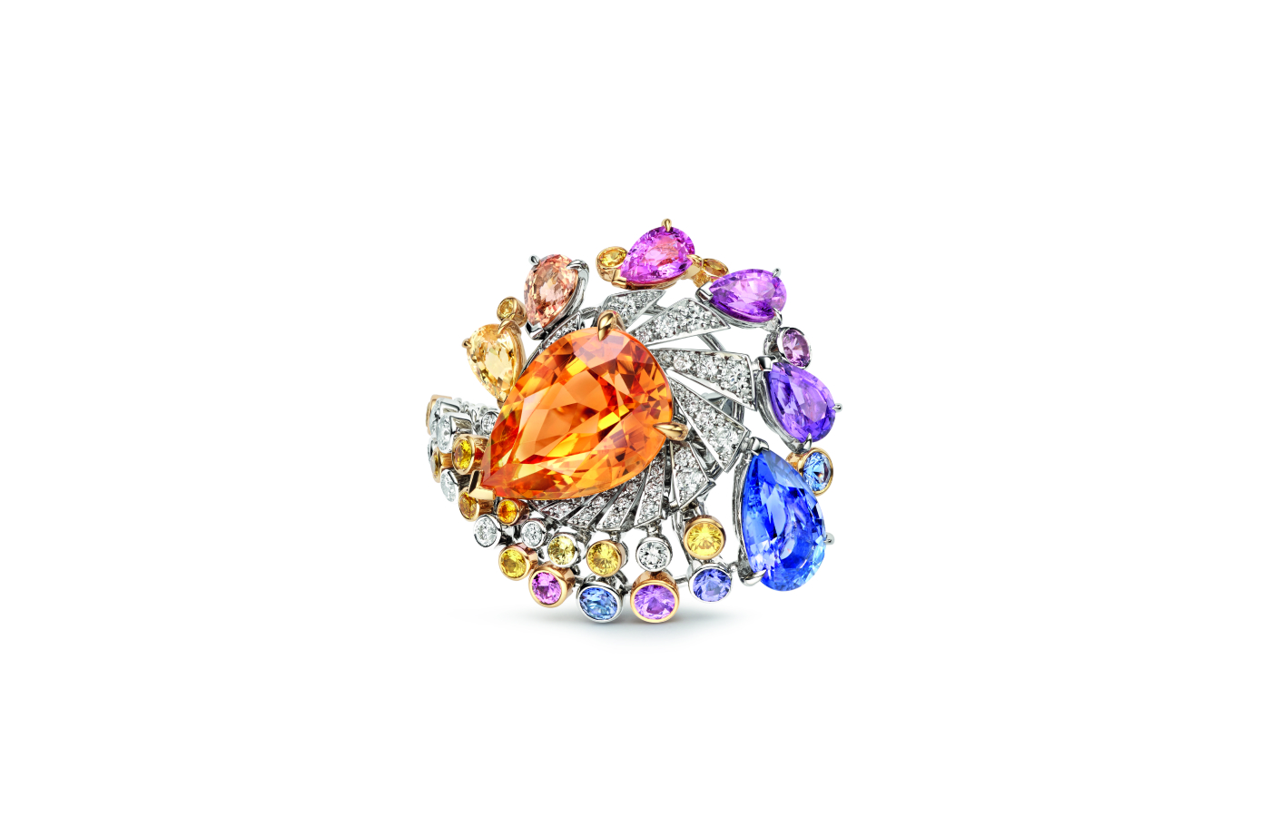 Chaumet Lueurs d’Orage high jewellery ring featuring a 8.72-ct Imperial topaz , multicoloured sapphires and diamonds from the Les Ciels de Chaumet collection