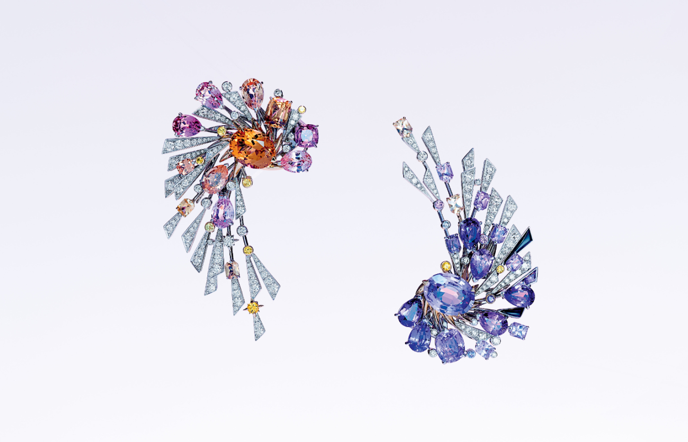  Chaumet Lueurs d’Orage high jewellery brooches featuring a 7.71-ct Imperial topaz, multicoloured sapphires and diamonds from the Les Ciels de Chaumet collection