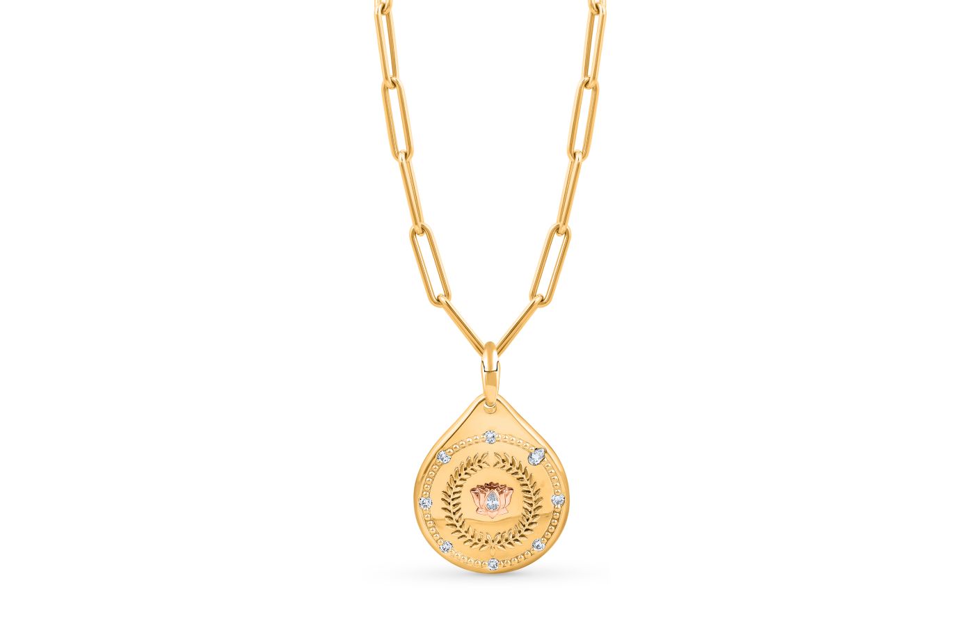  HARAKH Drops of JOY charm in 18k yellow gold and diamonds, featuring a lotus flower to represent resilience
