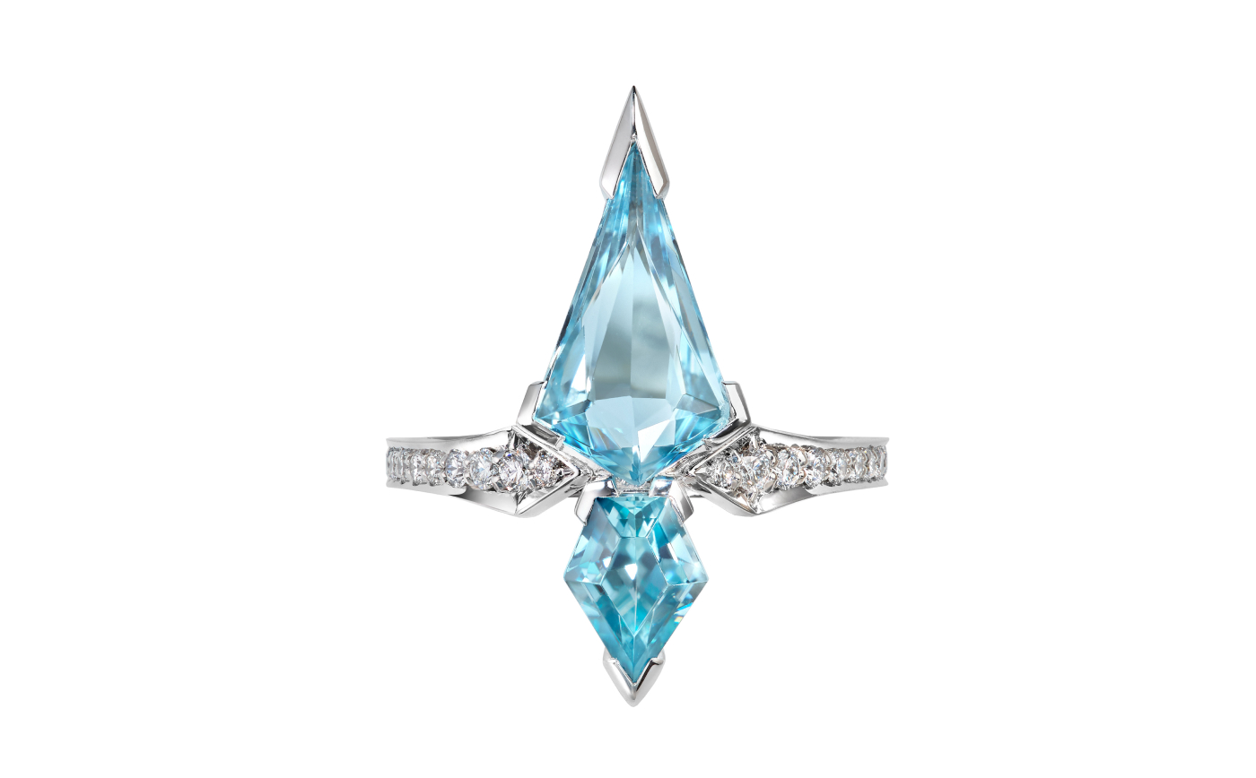  Sabine Roemer Create Your Dreams ring in white gold, aquamarine, zircon and diamond from the Superwoman ring collection