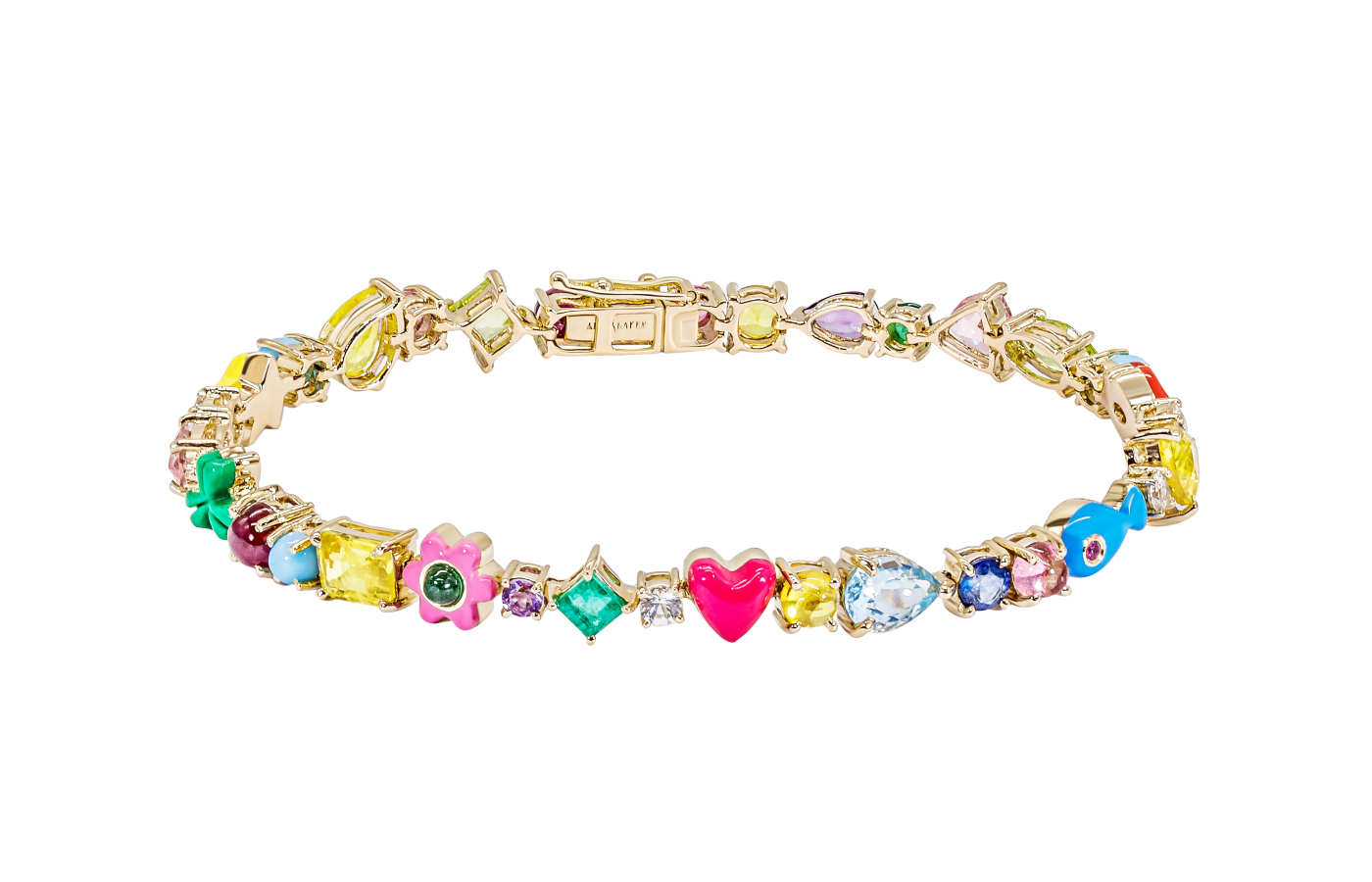  Aisha Baker Sugar Crush bracelet in 18k gold with multi-colour sapphire, ruby, emerald, tourmaline, topaz, amethyst, peridot, turquoise and enamel