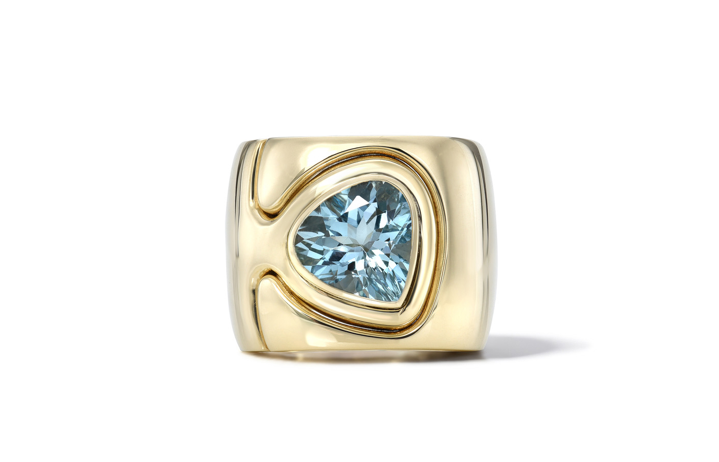  Retrouvai Impetus Interlocking Puzzle ring with an aquamarine in 18k yellow gold 
