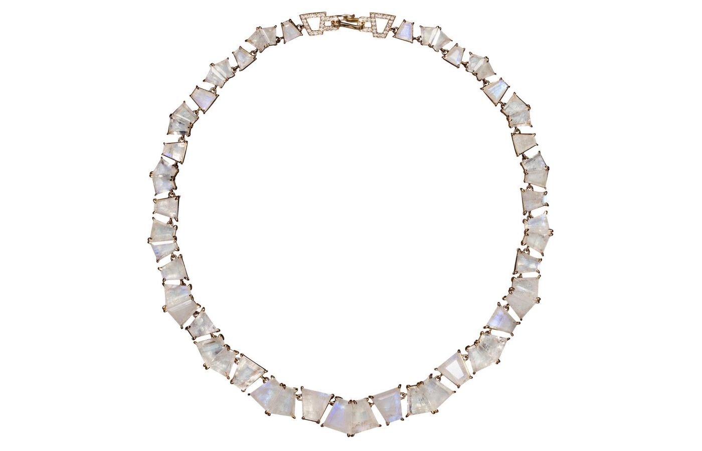  Pleated riviere necklace by Nak Armstrong  with diamonds and moonstones in 18k rose gold 
