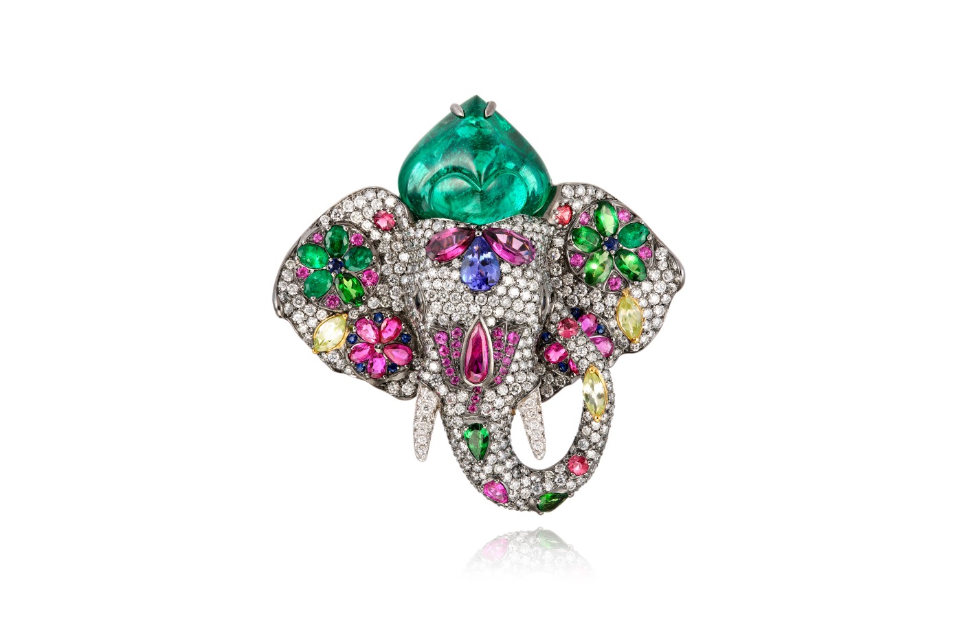  Lydia Courteille Diwali ring in coloured gemstones, carved emerald and diamond from the Indian Song High Jewellery collection