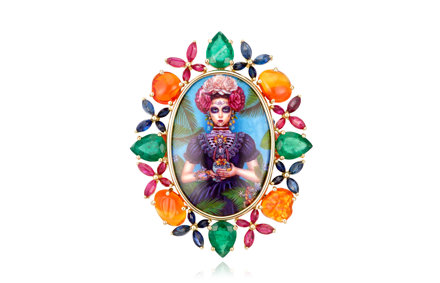  Lydia Courteille Gardens of Xochimilco ring in gold, enamel, emerald, ruby,  sapphire and opal from the A Natalie collection