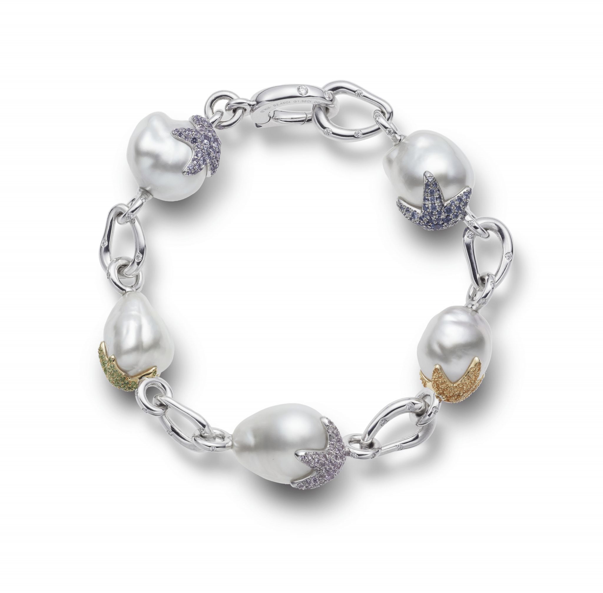 Mikimoto baroque South Sea pearl bracelet with coloured gemstone starfish accents from the Praise to the Sea High Jewellery collection