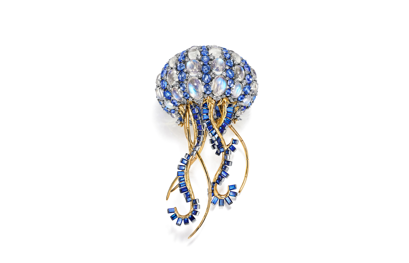 Tiffany & Co. Jellyfish brooch in gold, tanzanite, moonstone and diamonds from the Blue Book 2023: Into the Blue high jewellery collection