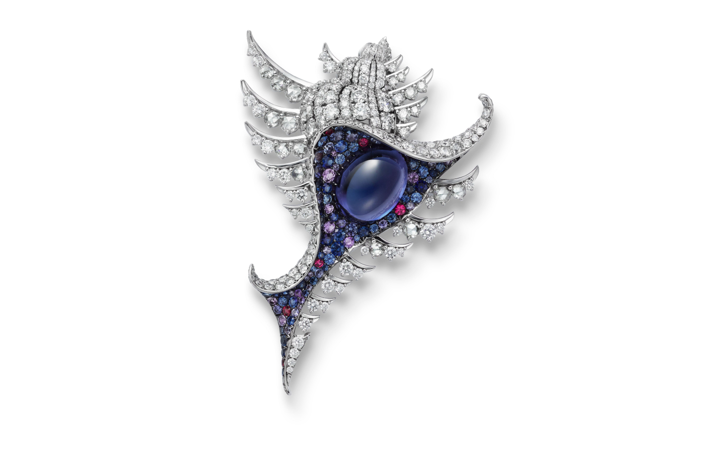  Mikimoto Branched Murex brooch in gold, tanzanite, sapphire, spinel and diamond from the Praise to the Sea high jewellery collection
