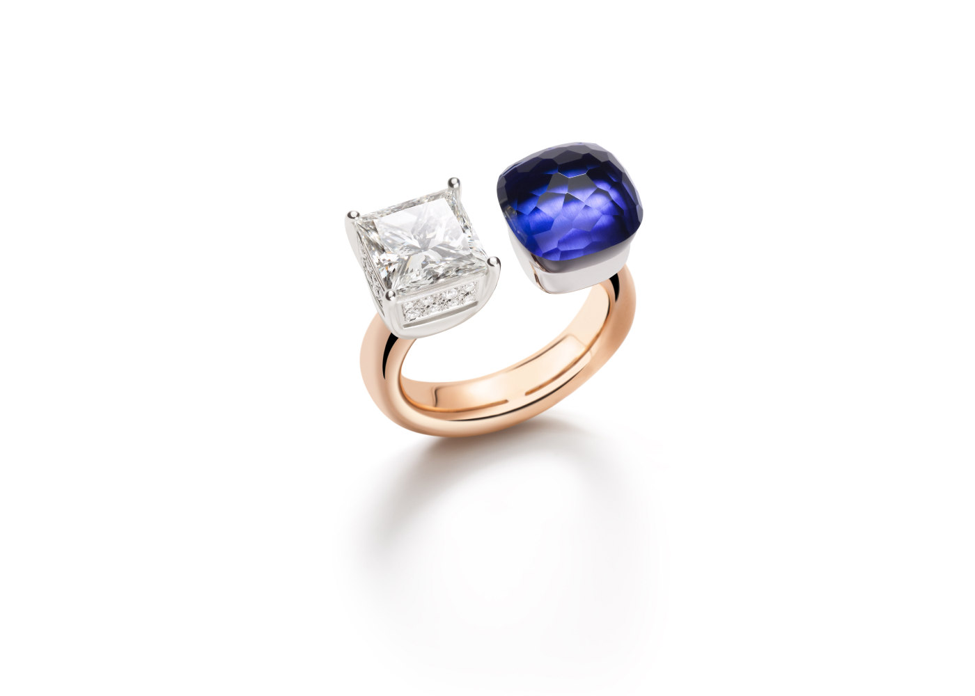  Pomellato Nudo Triennale ring in rose and white gold, tanzanite and diamond from the Ode to Milan high jewellery collection