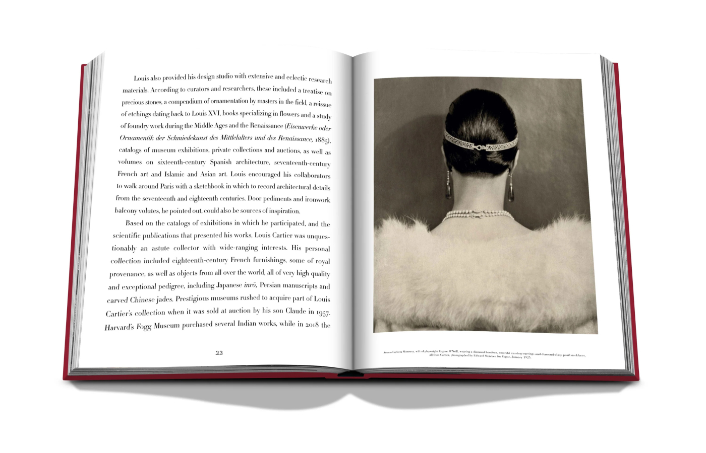  Image of actress Carlotta Monterey, wife of playwright Eugene O'Neill, wearing a diamond bandeau, emerald teardrop earrings, and diamond clasp pearl necklaces, all by Cartier    