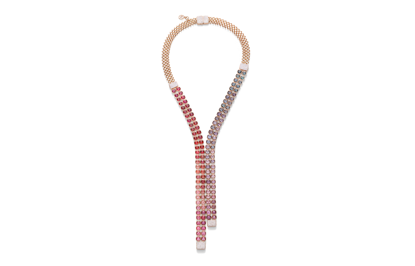  Pomellato Skyline necklace in rose gold, 128 spinels and diamonds from the Ode to Milan High Jewellery collection
