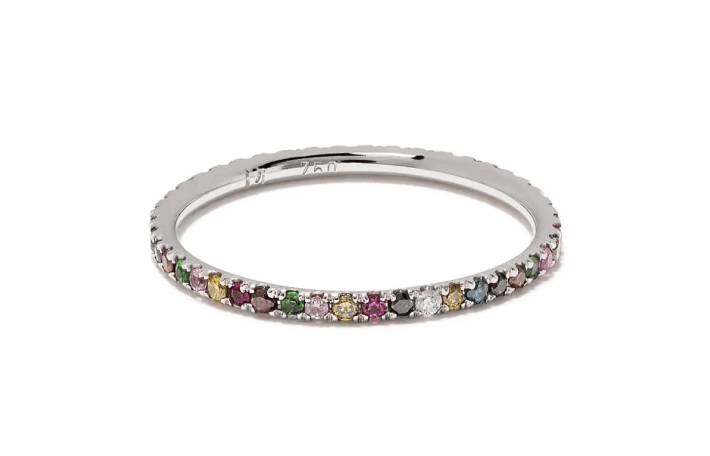  Ileana Makri Rainbow Thread Band with rubies, yellow diamonds, pink sapphires, tsavorites, purple diamonds, blue diamonds, champagne, white and black diamonds in 18k white gold 