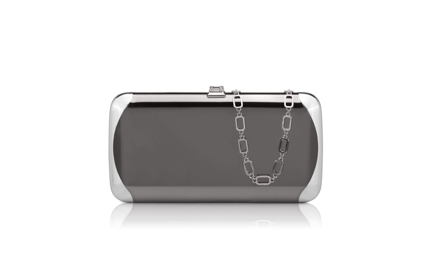  Misahara x Jeffrey Levinson Clutch bag in grey with a Misahara signature Chain City necklace in white gold, enamel and diamond