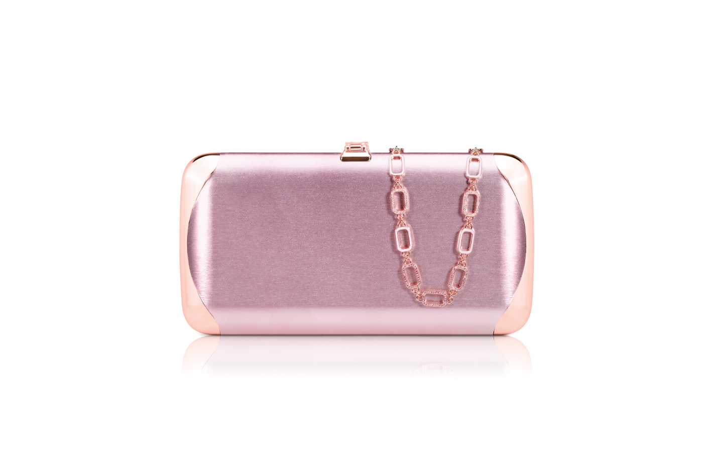  Misahara x Jeffrey Levinson Clutch in pink with a Misahara signature Chain City necklace in rose gold and diamond
