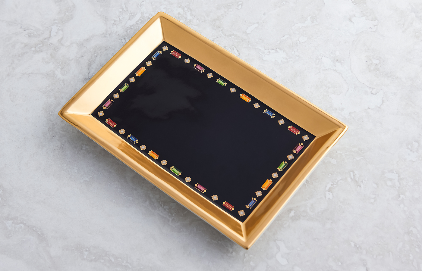  Suzanne Kalan X Jonathan Adler Jewellery Tray with a baguette-cut coloured gem enamel border