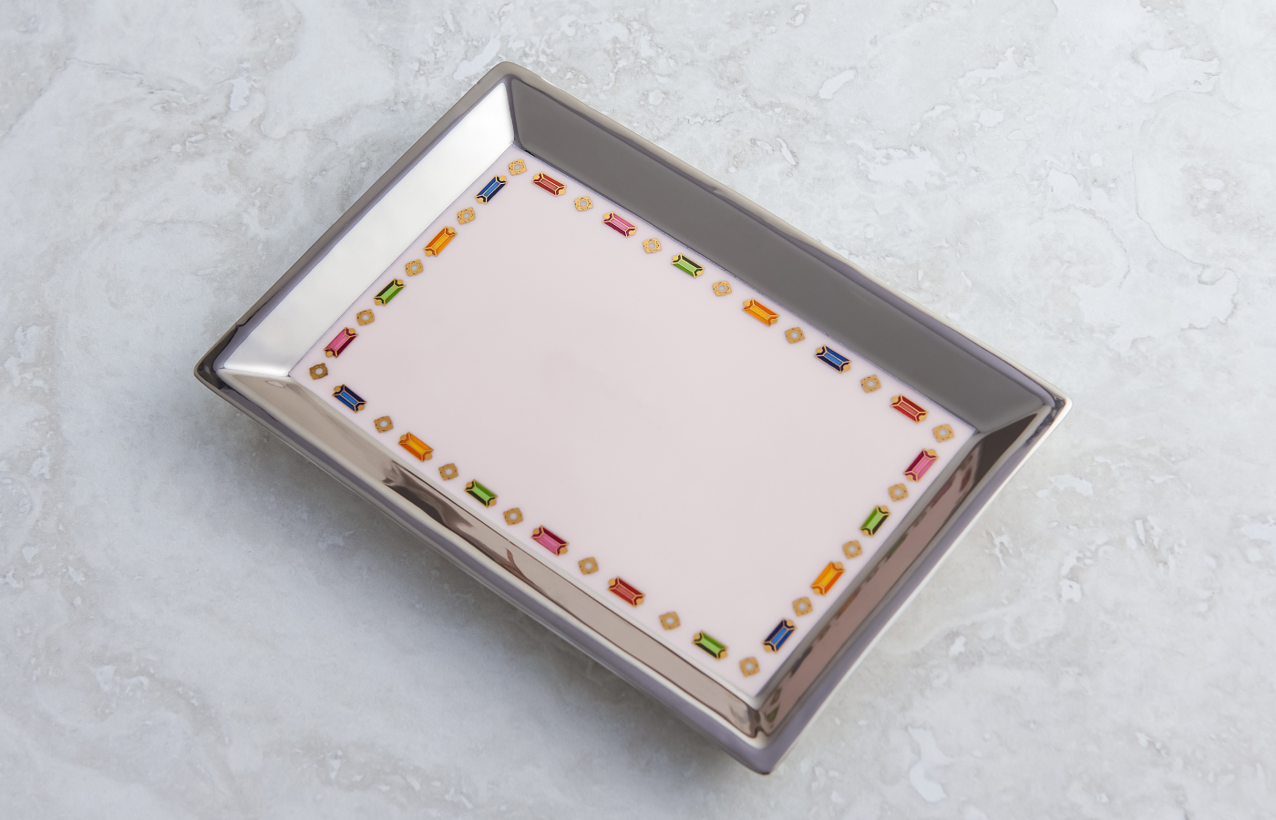  Suzanne Kalan X Jonathan Adler Jewellery Tray with a baguette-cut coloured gem enamel border
