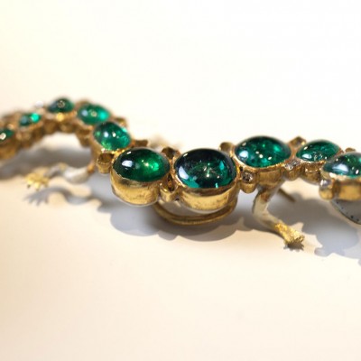 A Colombian emerald, diamond and enamel Salamander brooch