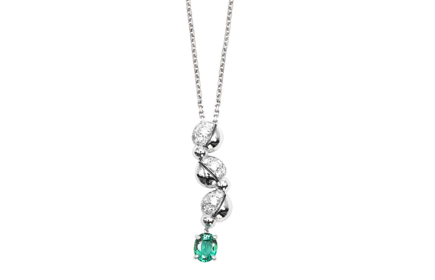  MATHON Paris Cocci necklace with diamonds and emerald in 18k white gold