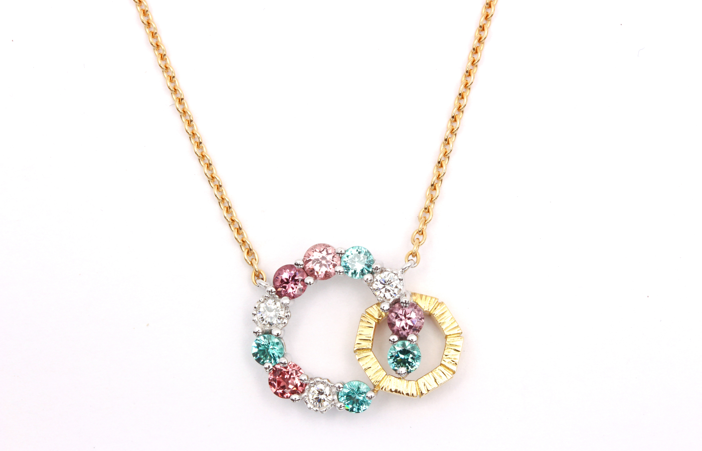  MATHON Paris Marché aux fleurs necklace with spinels, tourmalines and diamonds in 18k white and yellow gold