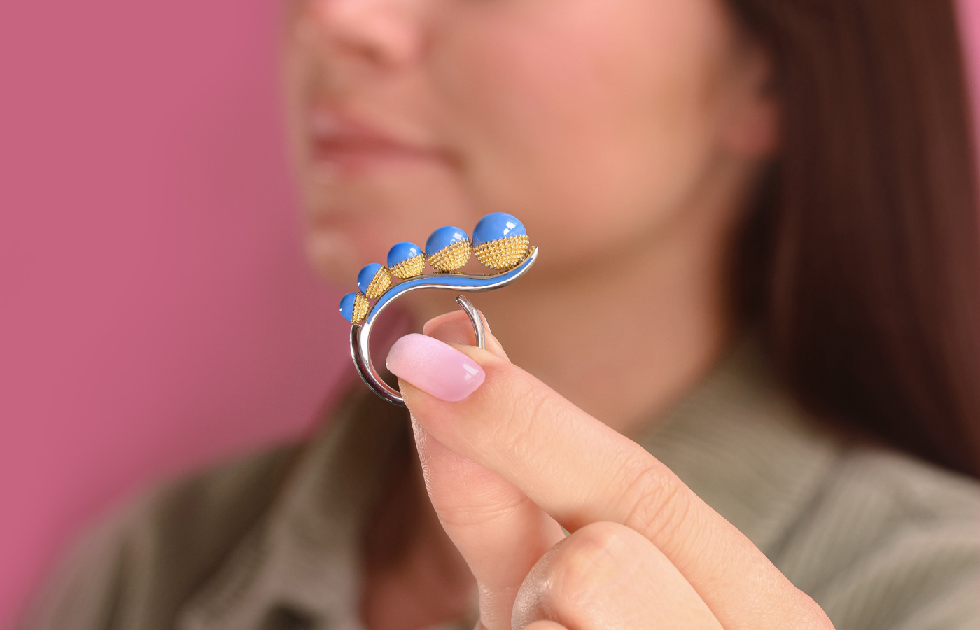 MATHON Paris Reflet de Lune ring with blue lacquer and diamonds in yellow and white gold