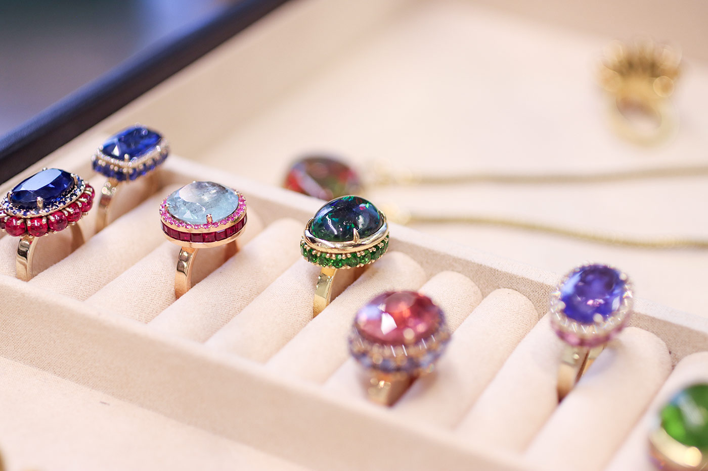  A selection of coloured gemstone cocktail rings by Ileana Makri