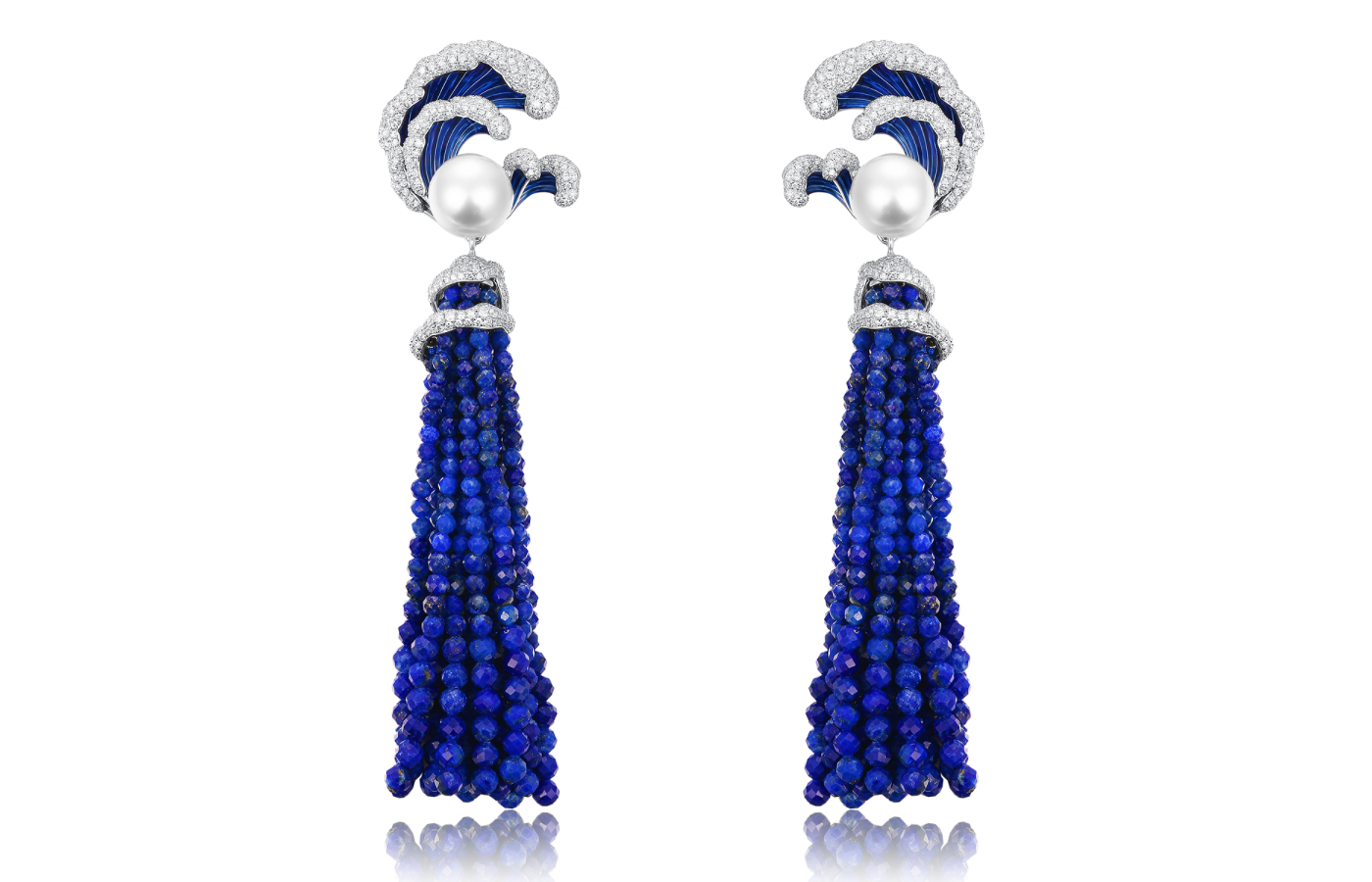  Serendipity Jewelry Riding the Waves earrings with Australian pearls, diamonds and lapis lazuli beads